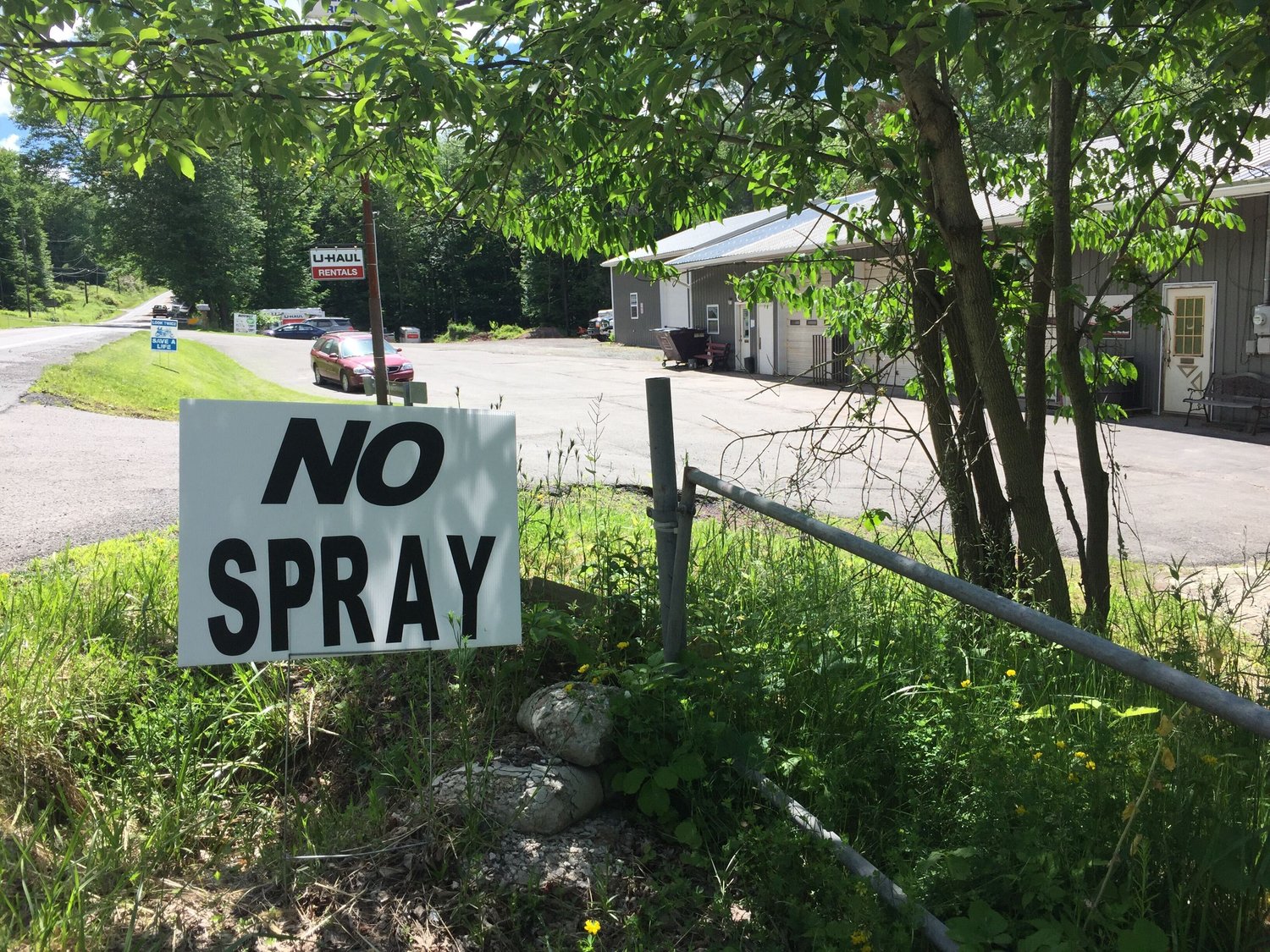 NO SPRAY signs have cropped up all along Route 652 through Berlin Township. This photo was taken heading west near Paparella’s Towing.